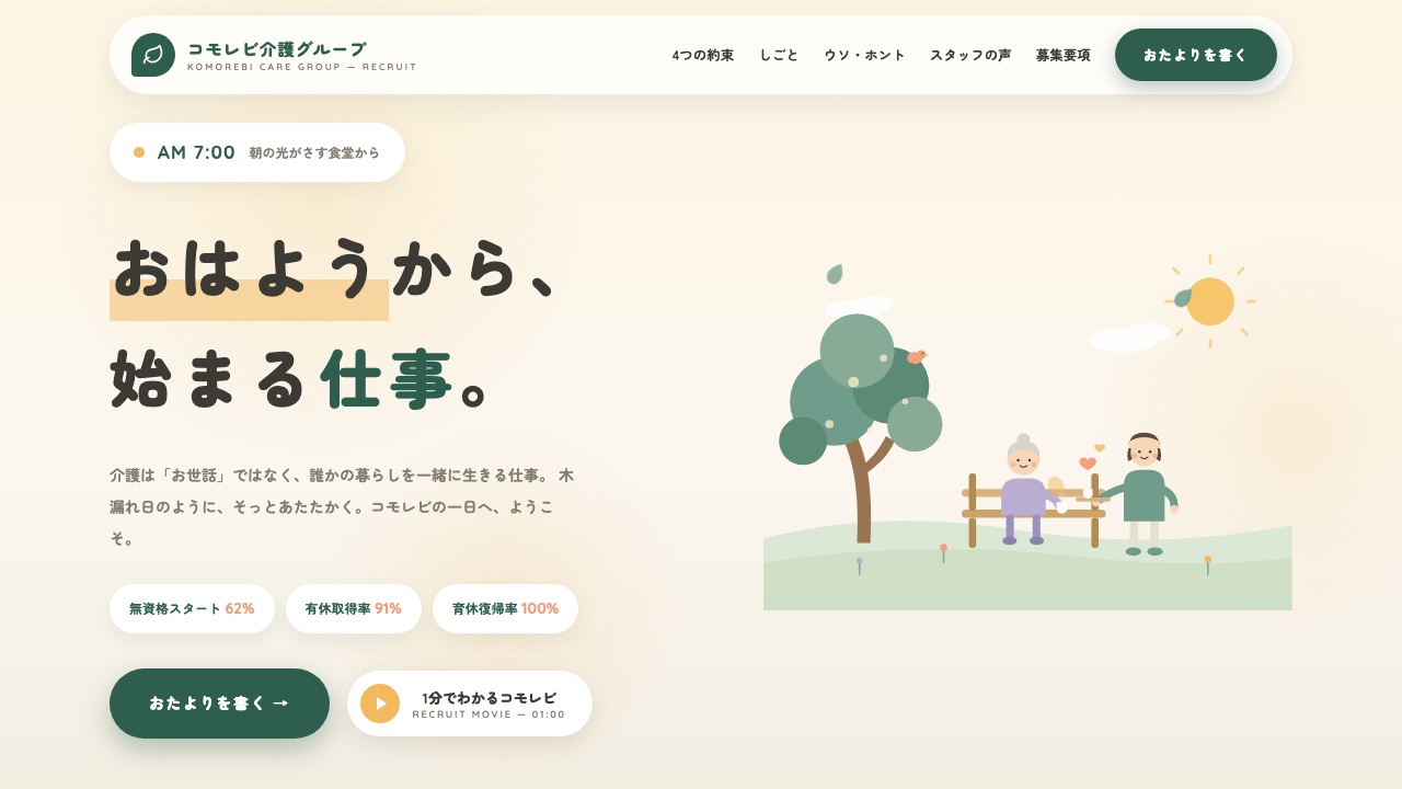 介護施設の採用サイト制作サンプル